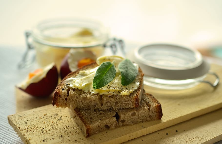 bread pastry, butter, breakfast, bread and butter, farmer's bread HD wallpaper