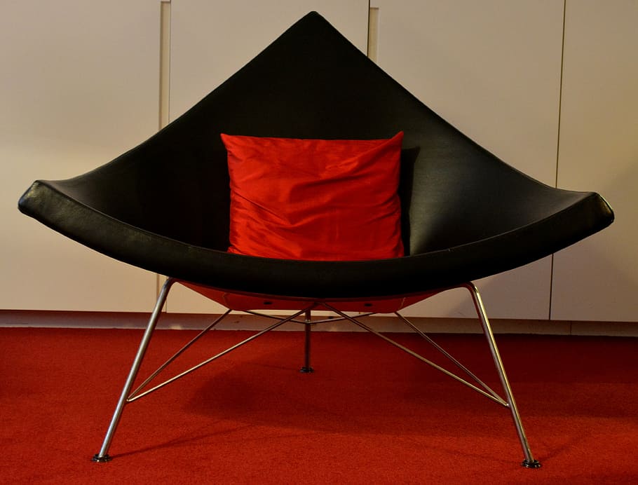 chair, pillow, design, red, seat, indoors, no people, black color HD wallpaper