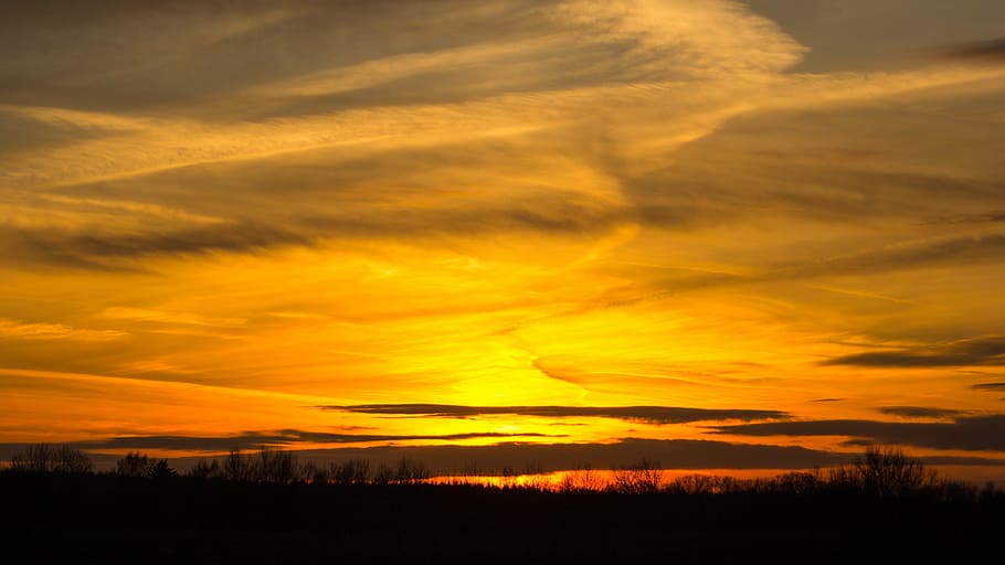 sunset, sky, abendstimmung, landscape, clouds, nature, dusk HD wallpaper