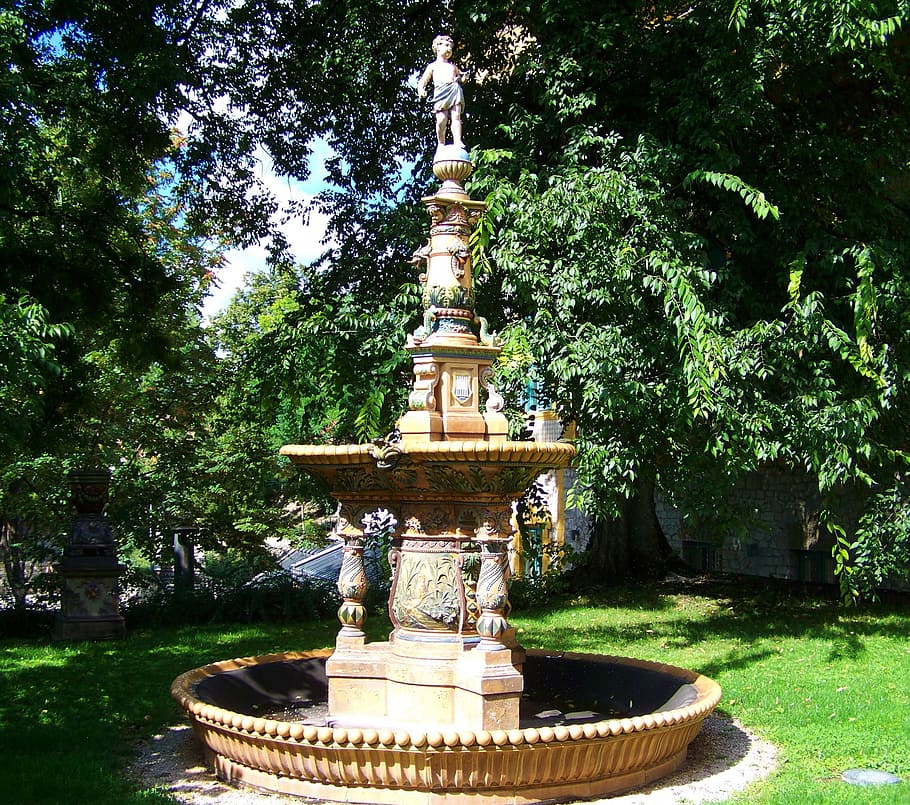 zsolnay fountain, zsolnay cultural quarter, pecs, plant, tree, HD wallpaper