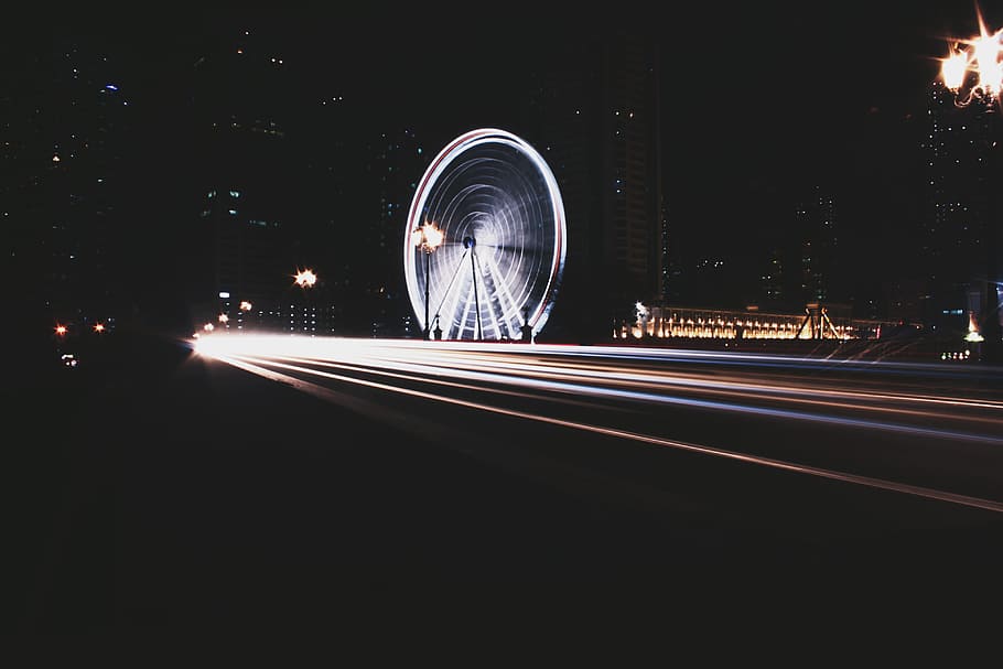 London Eye timelapse photography, panning photo of road and Ferris wheel HD wallpaper