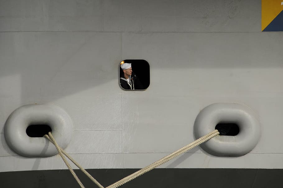 sailor, observing, mooring, lines, ship, ropes, viewing, porthole HD wallpaper