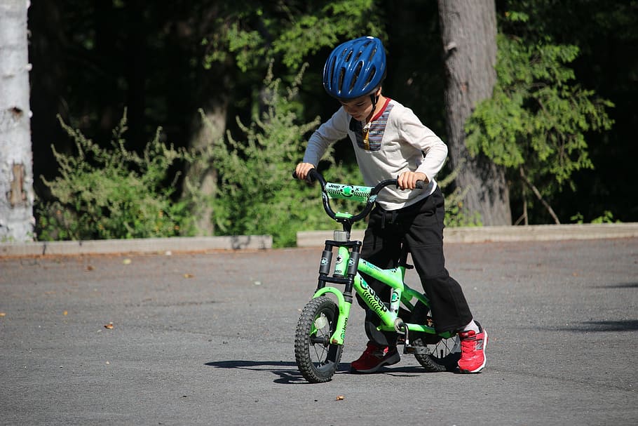 bike, boy, learning, transportation, helmet, full length, riding HD wallpaper