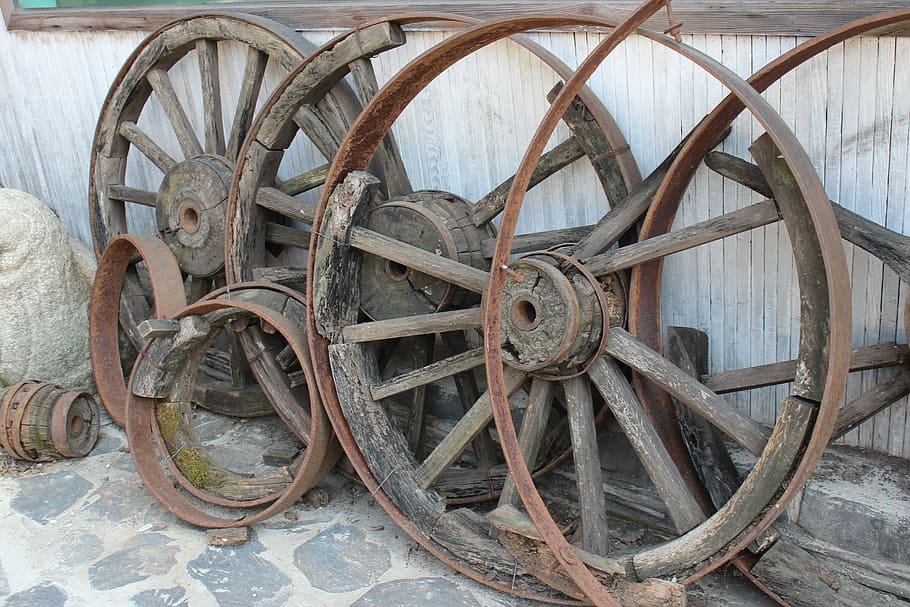 wagon wheel, things, background, old, ooden, rusty, metal, transportation HD wallpaper