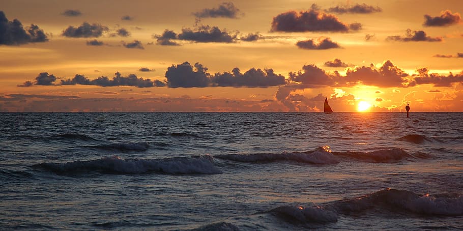 photo of sea during golden hour, sunset, siesta key, florida HD wallpaper