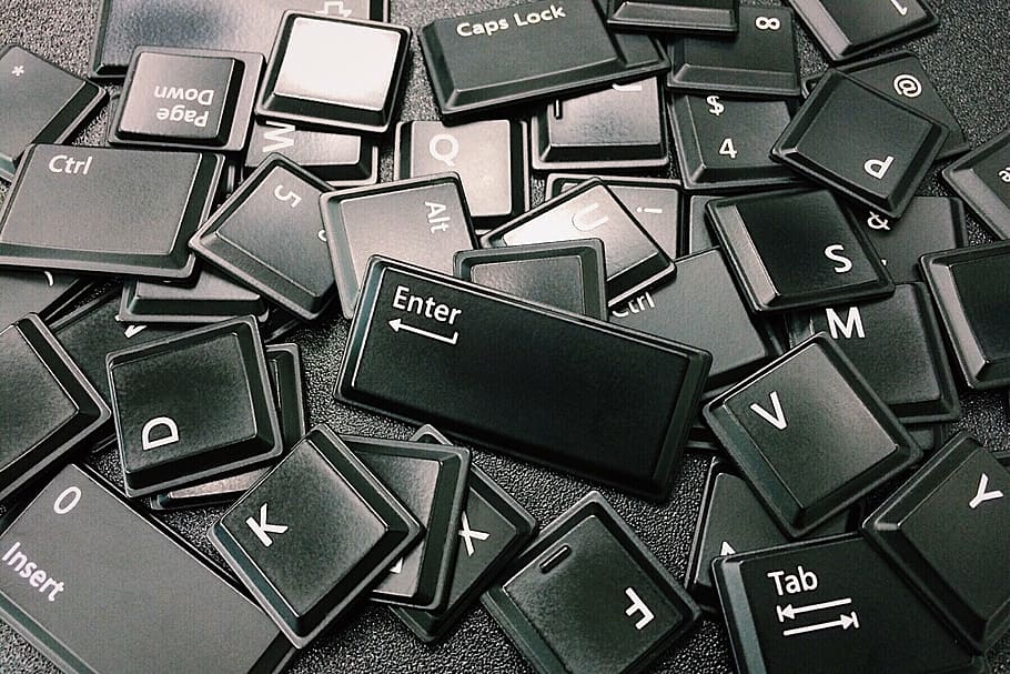 black computer keyboard keys on black surface, letters, technology HD wallpaper
