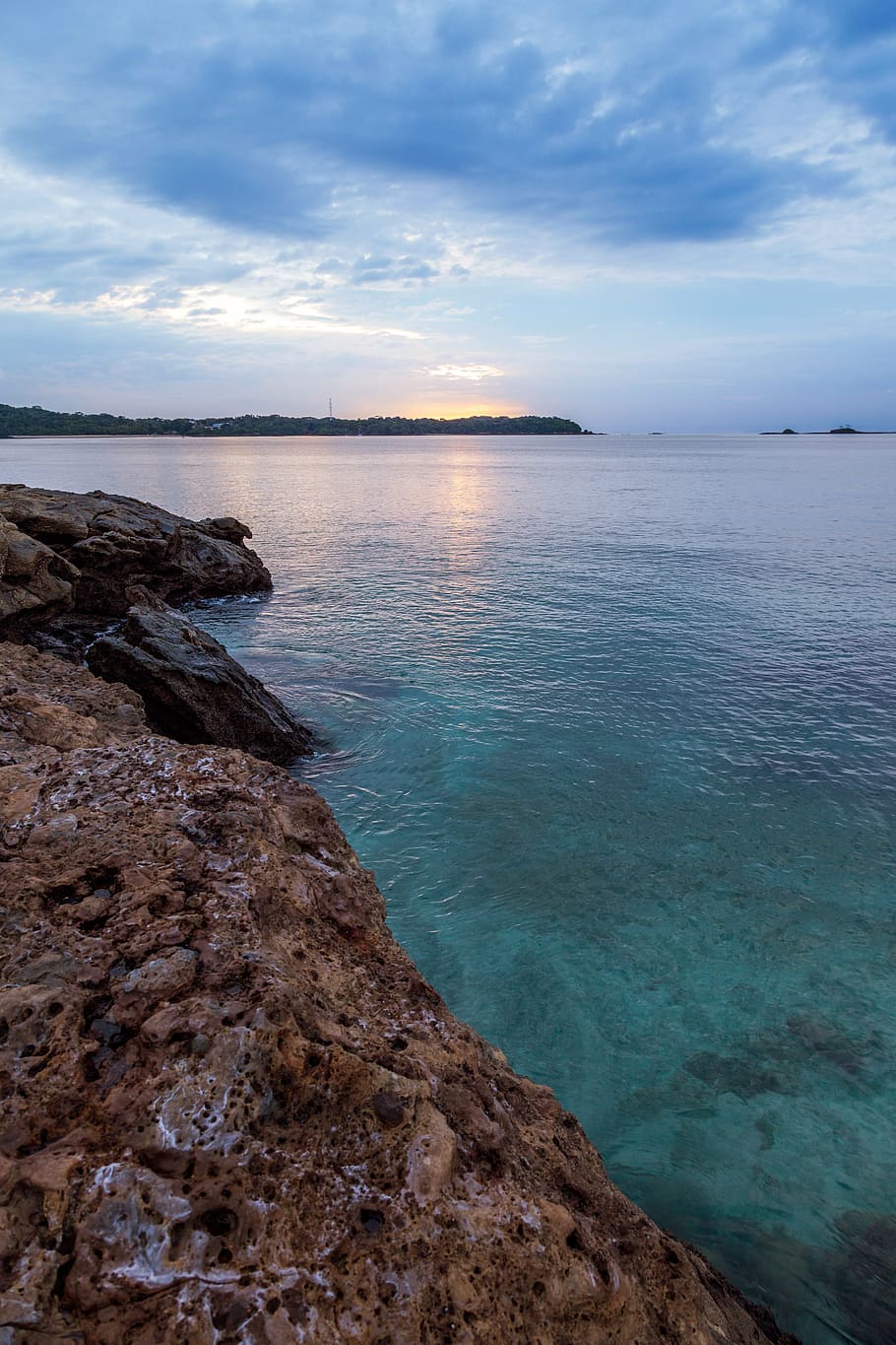 beach, blue waters, clouds, dawn, dusk, island, landscape, ocean HD wallpaper