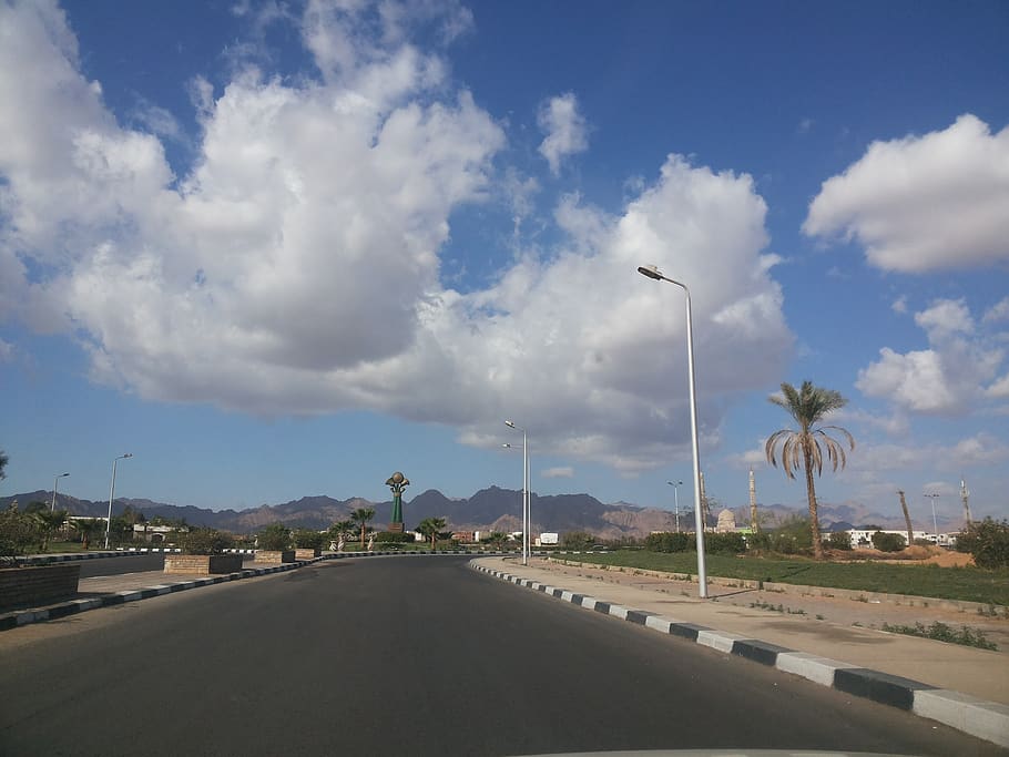 sinai, egypt, road, street, travel, sharm, cloud - sky, transportation, HD wallpaper