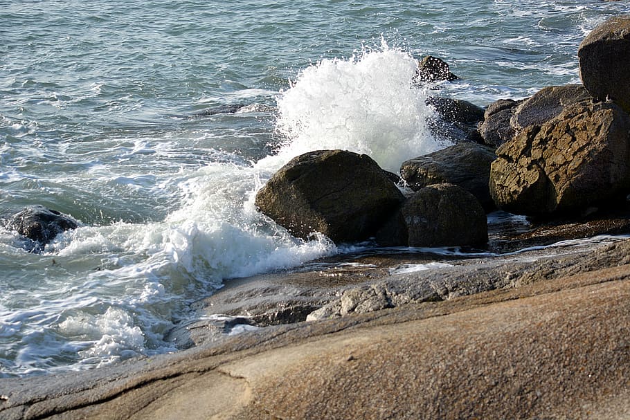 waves, sea, nature, rocks, wind, ocean, water, movement, blue HD wallpaper