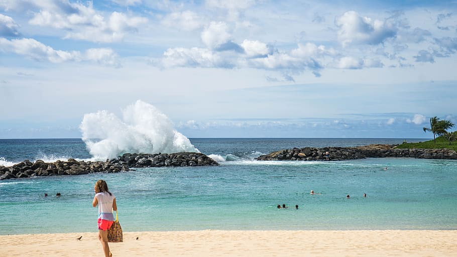 lagoon, rocks, waves, ko olina, oahu, hawaii, water, landscape HD wallpaper