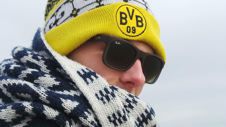 bvb, sunglasses, cap, scarf, clothing, hat, one person, headshot HD wallpaper
