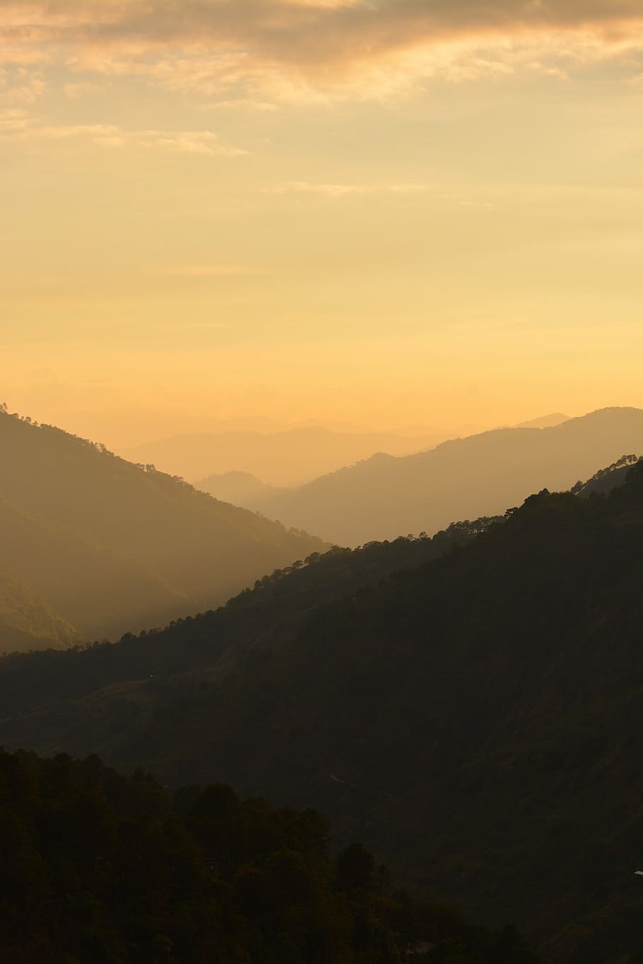 mountain range, outdoor, forest, sunset, misty, hills, philippines HD wallpaper