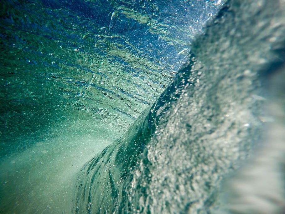 shallow photography of wave, water, inside, tube, foam, pattern HD wallpaper