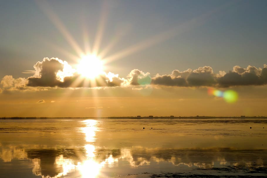 sunrise, Coast, Sunset, Clouds, Ebb, cloudiness, winter, beach HD wallpaper