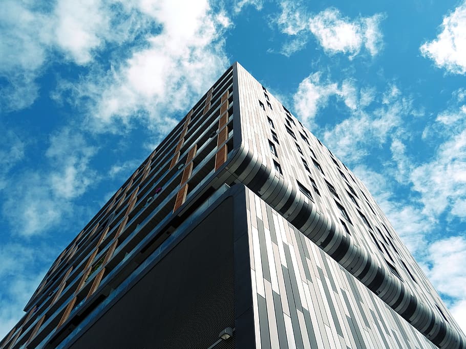sky, clouds, building, architecture, architectural design, blue sky HD wallpaper