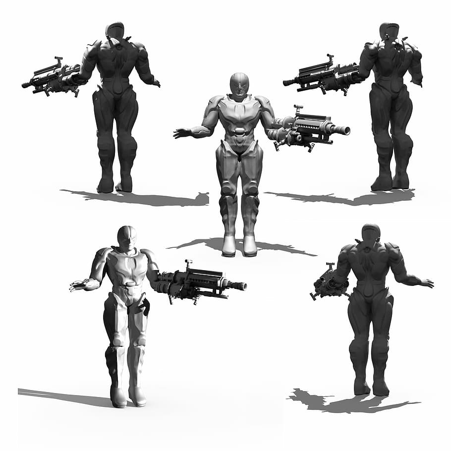 Cyborg, Bio, Mechanics, Render, 3D Model, bio mechanics, gun HD wallpaper