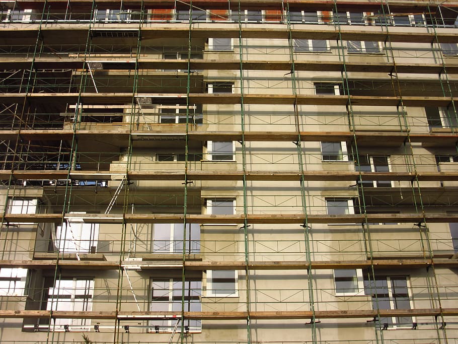 scaffold, facade, site, house construction, architecture, building exterior HD wallpaper
