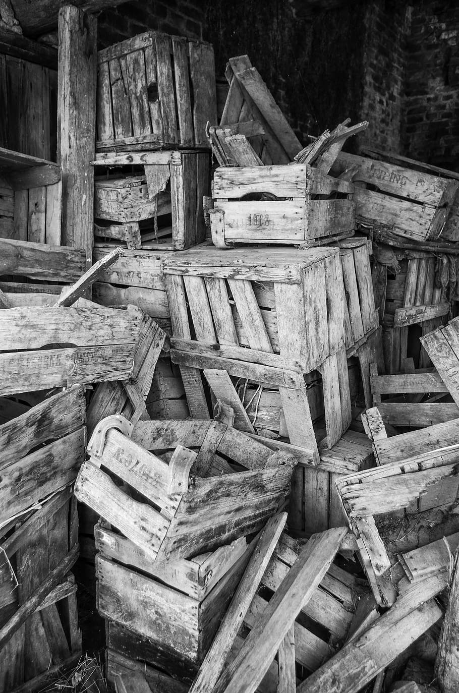 crates, wood, barn, wood - material, large group of objects, HD wallpaper