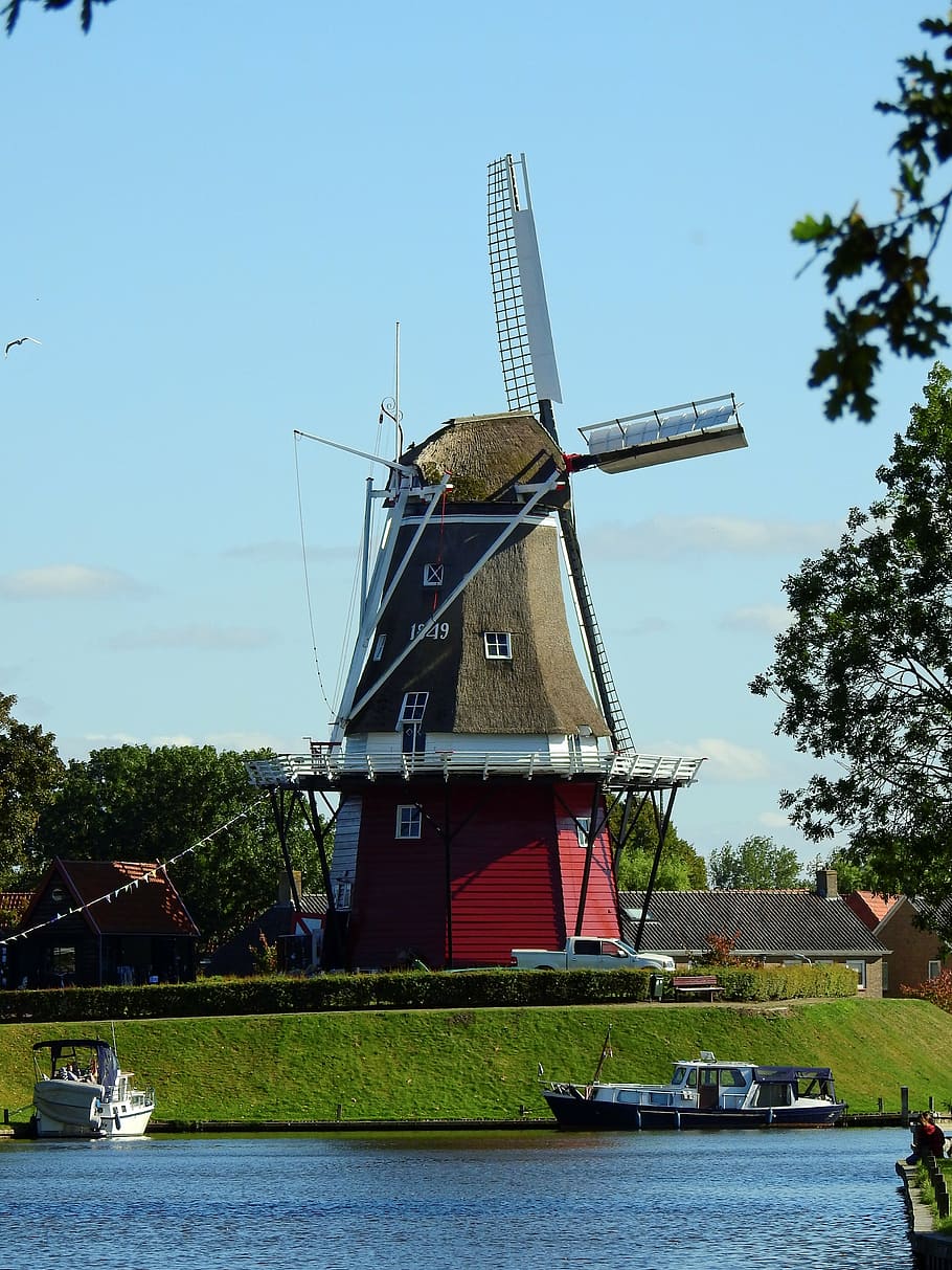 mill, windmill, building, sky, wing, friesland, holland, netherlands HD wallpaper