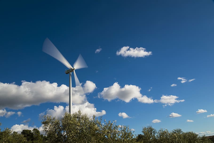 windmill, wind turbine, power, sunset, generator, renewable HD wallpaper