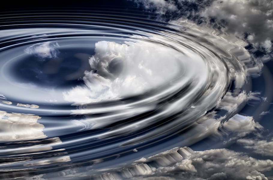 clouds, wave, water, rings, circle, waves circles, reflection HD wallpaper