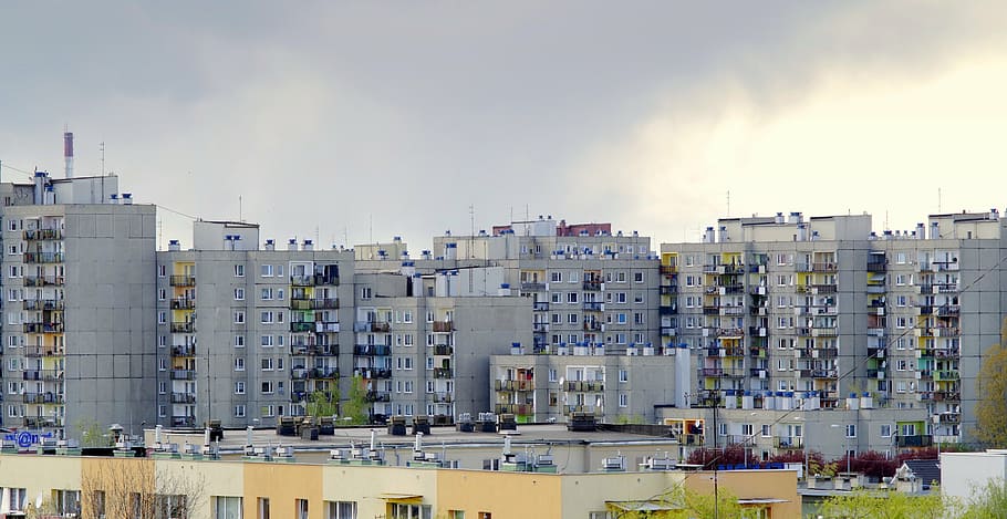white concrete buildings, osiedle, blocks, blokowisko, housing, HD wallpaper