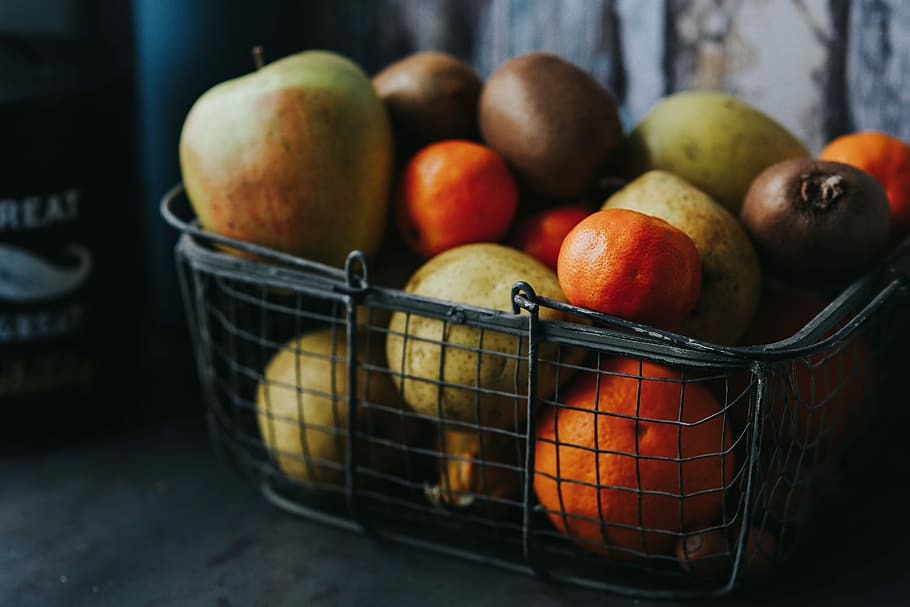 Fruit basket, Apple, orange, pear, kiwi, food, apple - Fruit, HD wallpaper