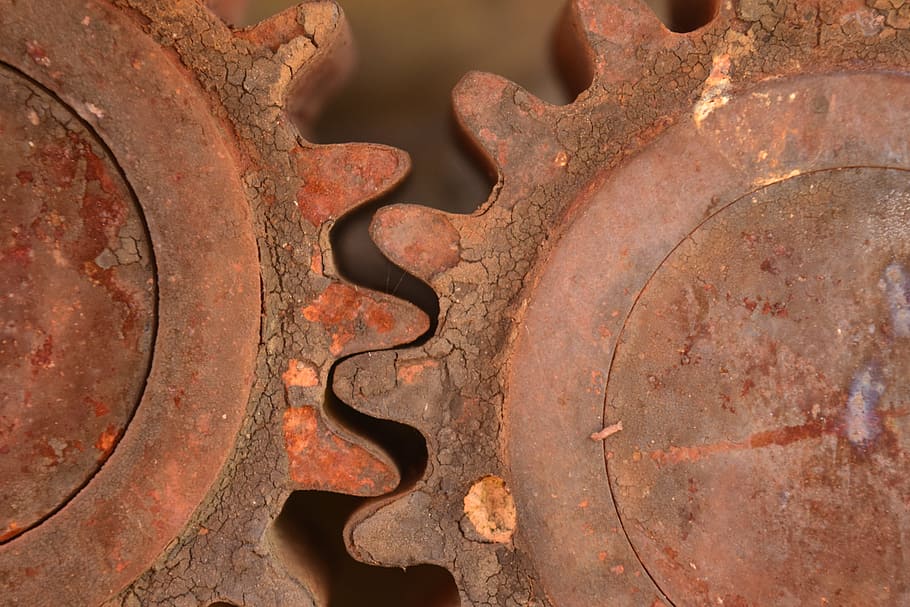 close up photo two gears, metal, stainless, technology, machine, HD wallpaper