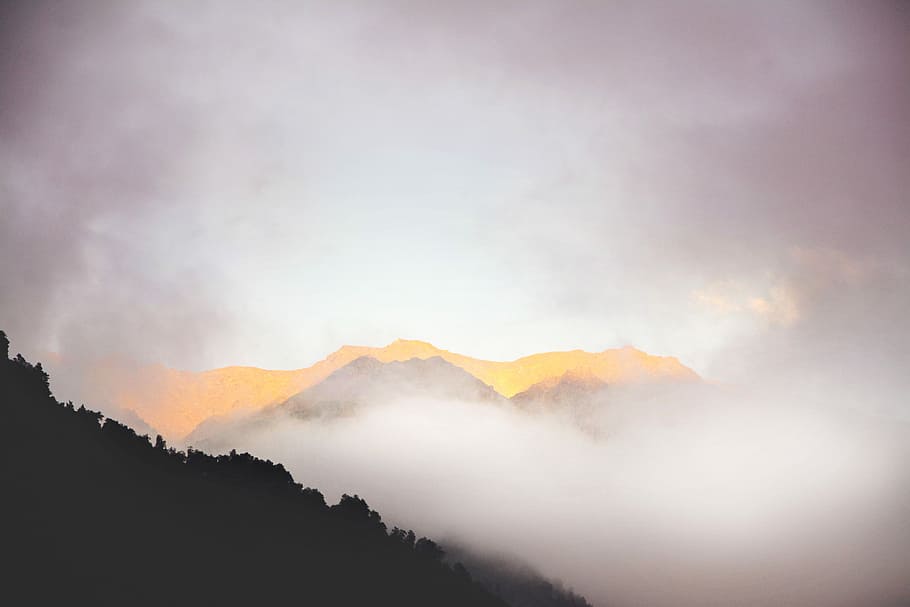 mountains surrounded by clouds, mountain with clouds, cloudy HD wallpaper