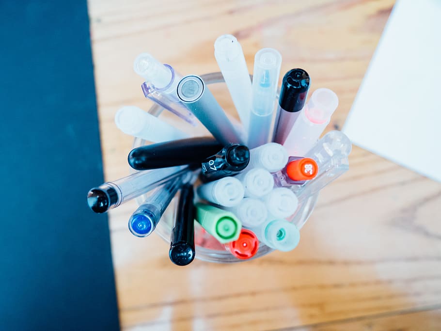 office, work, business, workspace, table, desk, pile, pens HD wallpaper