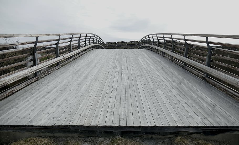 photography of gray wooden bridge, planks, street, road, path