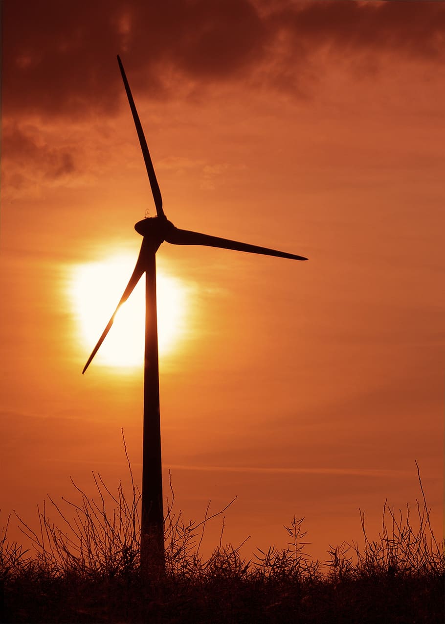 pinwheel, sunset, wind power, environmental technology, wind energy HD wallpaper