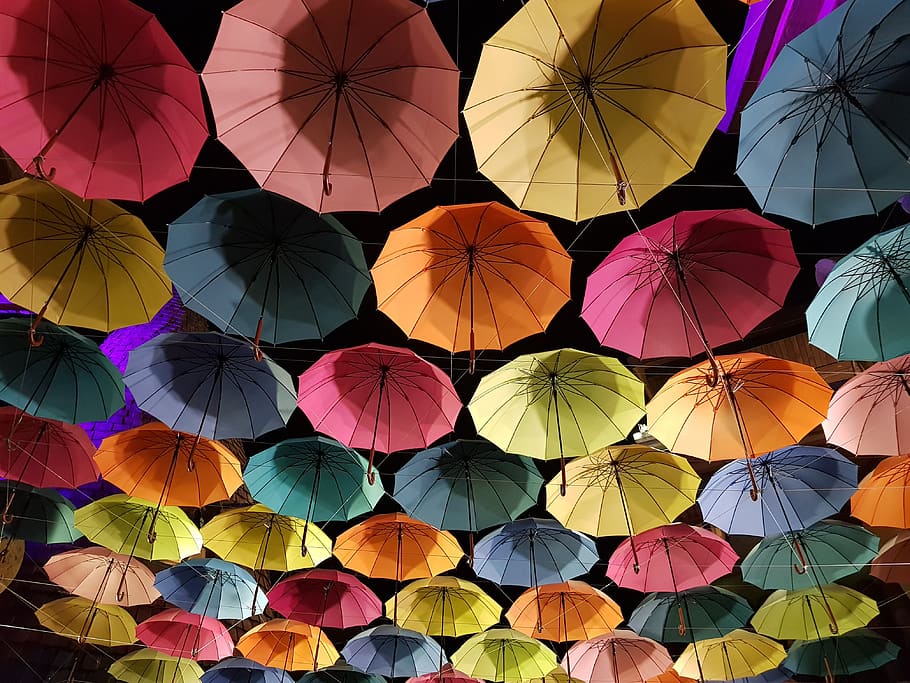 umbrella, pattern, non, cloud, cloudy weather, night view, wet, HD wallpaper
