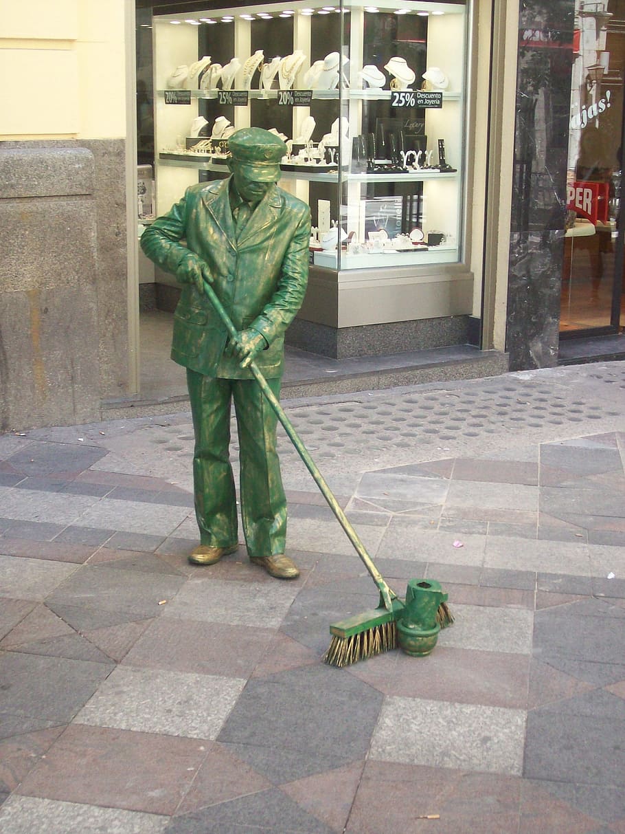 sculpture, madrid, statue, green color, day, no people, cleaning equipment HD wallpaper