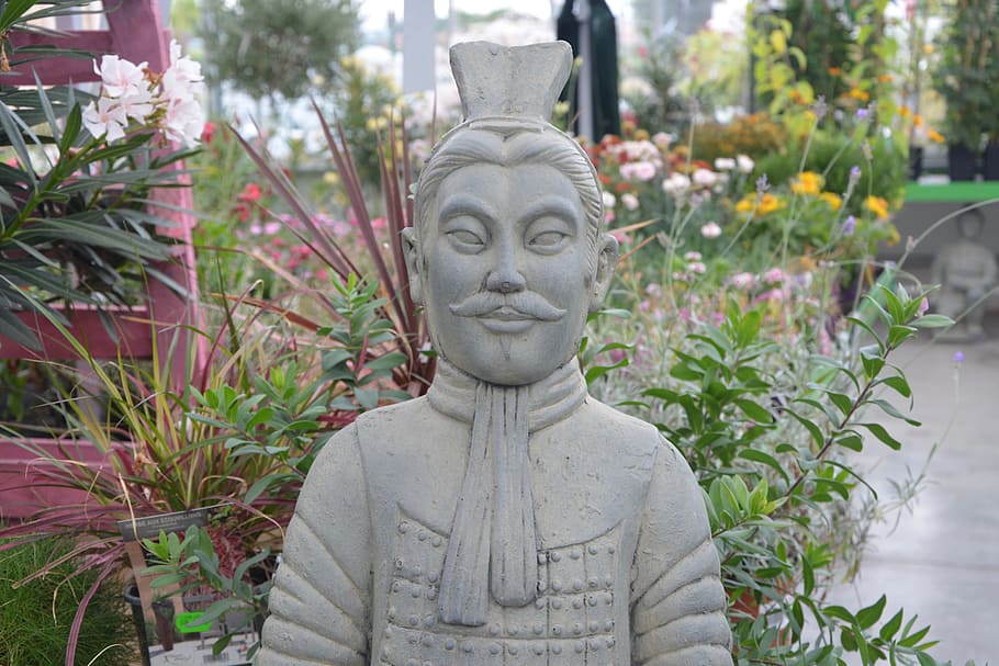 decoration, statue, chinese warrior, stone, garden, sculpture HD wallpaper