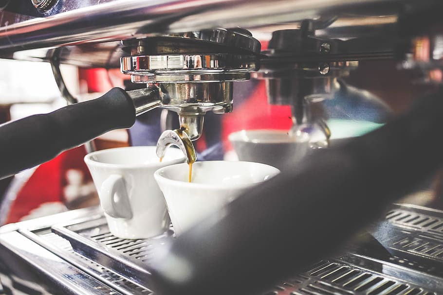 Espresso Machine Making Coffee in Bar, cafe, capuccino, drink