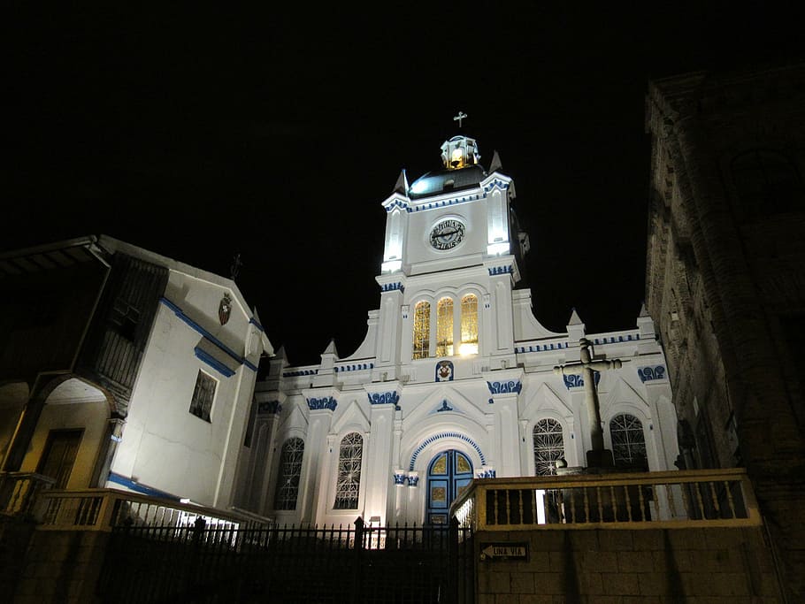 church, basin, ecuador, night, street lights, building exterior HD wallpaper