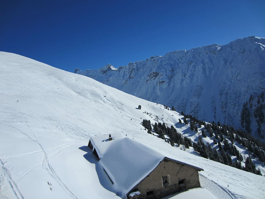 Mountains, Snow, Winter, Landscape, house, cold temperature HD wallpaper