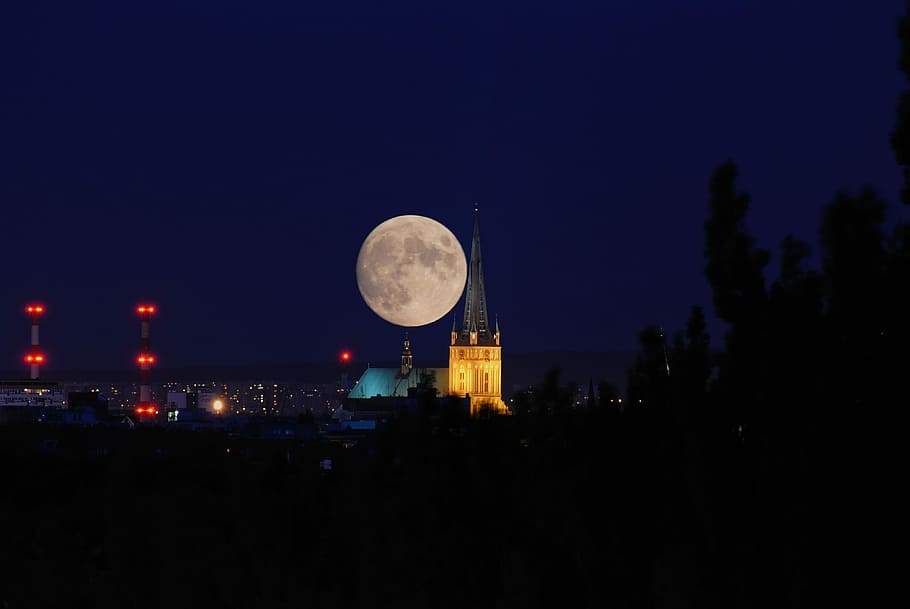 Moon, View, Panorama, Architecture, sky, city, panorama of the city HD wallpaper