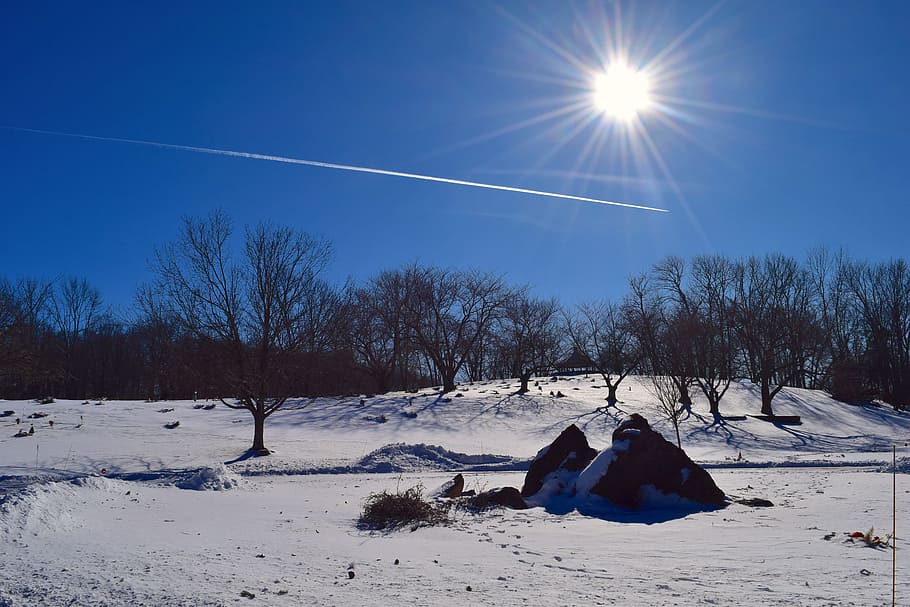 snow, landscape, sun, winter, white, cold, nature, season, blue HD wallpaper