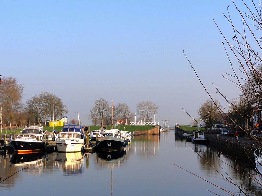 Netherlands, Clouds, genemulden, sky, scenic, bay, harbor, canal HD wallpaper