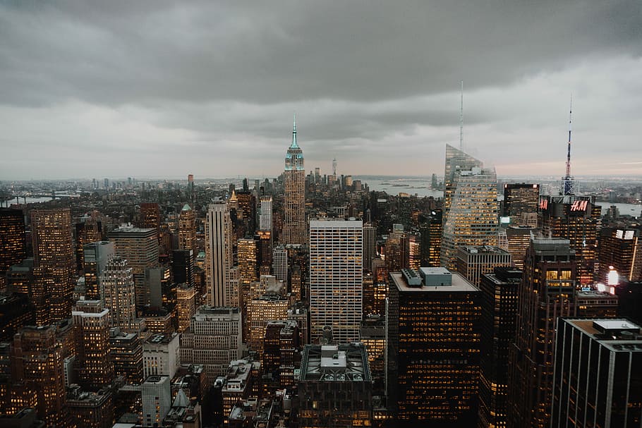 aerial photograph of high rise buildings, aerial photography of city buildings HD wallpaper