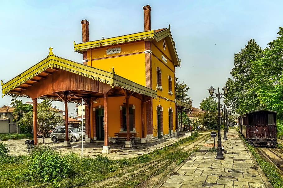 greece, ano lechonia, railway station, scenery, vintage, platform