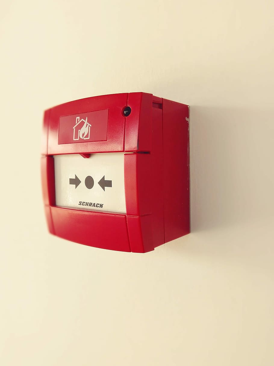 red and white emergency alarm on wall, House, Fire, Fire, Warning, HD wallpaper