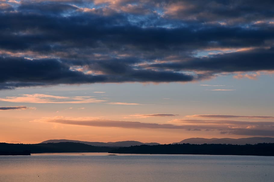 sunset, sky, clouds, landscape, backlight, blue, background image HD wallpaper