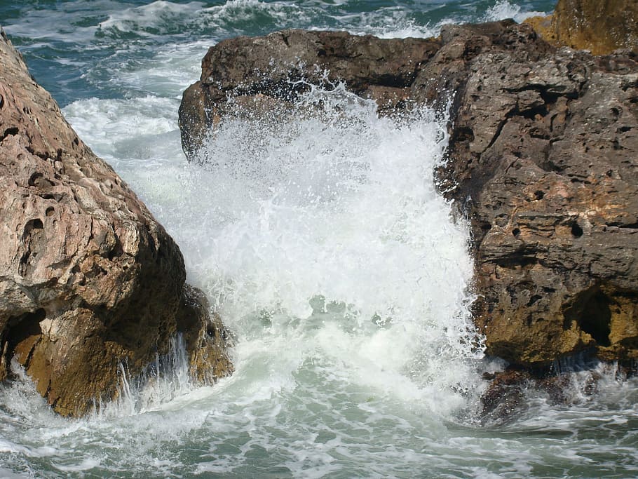 water, rocks, waves, nature, natural, sea, summer, vacation HD wallpaper