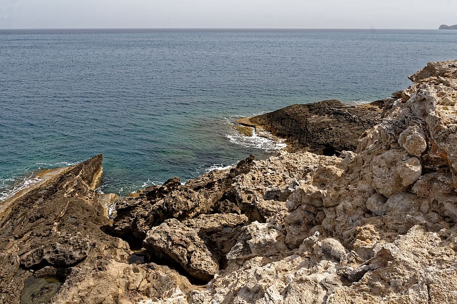 stone, rock, cliffs, greece, rhodes, sea, water, surf, coastline HD wallpaper