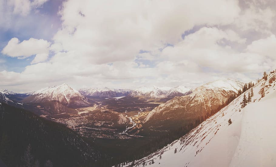 aerial photo of alpine mountain, hillside, slope, winter, snow, HD wallpaper