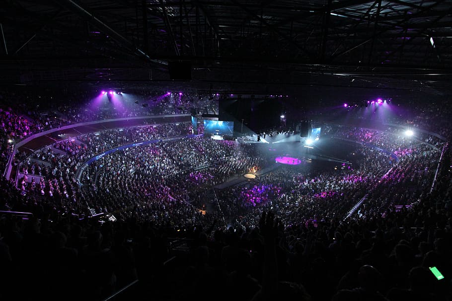 audience, concert, crowd, dark, lights, performance, stadium, HD wallpaper
