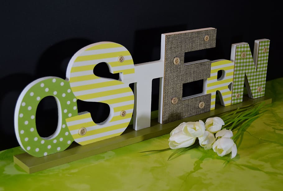 easter, decoration, font, tulips, green, background, no people HD wallpaper